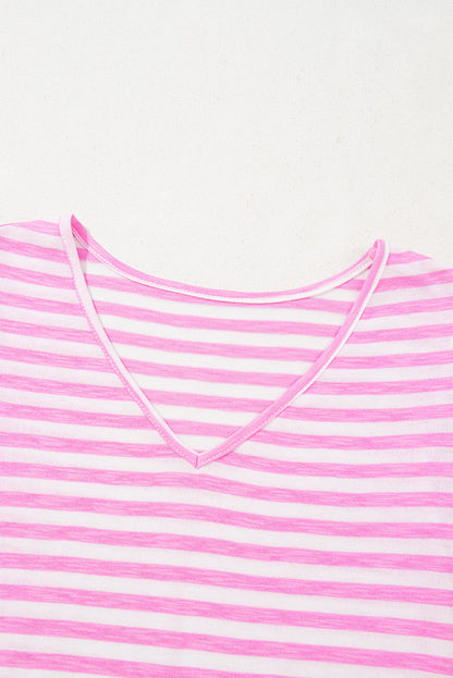 Stripe V-Neck Ruffle Sleeve Top