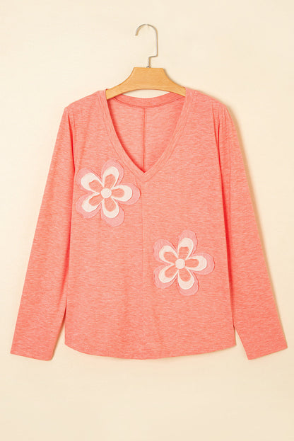 Floral Patchwork V-Neck T-Shirt