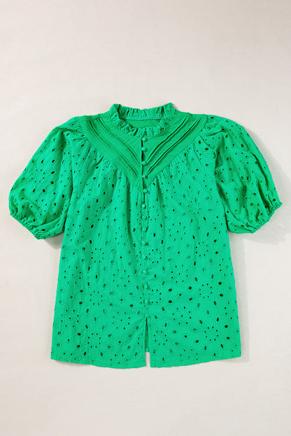 Eyelet Embroidered Puff Sleeve Blouse
