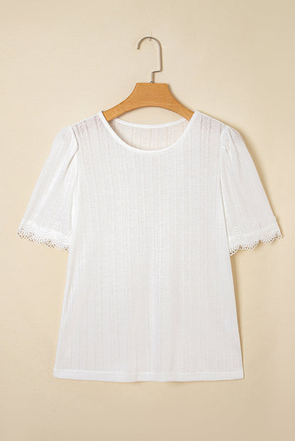 Lace Trim Textured T-Shirt