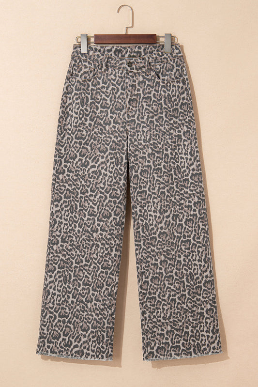 Leopard Frayed High Waist Jeans