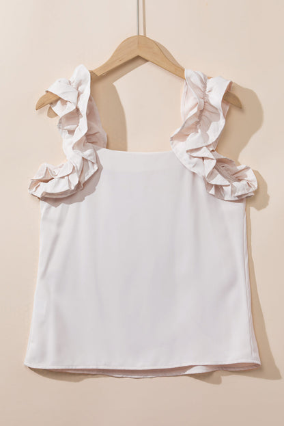 Solid Ruffle Trim Sleeveless Top