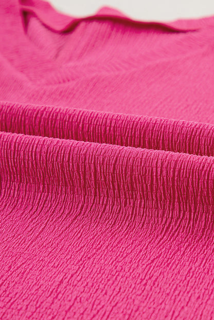 Solid Crinkled V-Neck T-Shirt