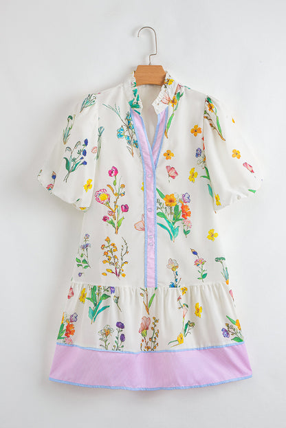 Floral Stripe Patchwork Short Sleeve Dress
