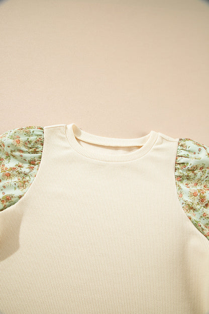 Floral Patchwork Bubble Sleeve Top