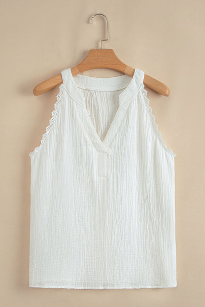 Gauze Lace Trim Sleeveless Top