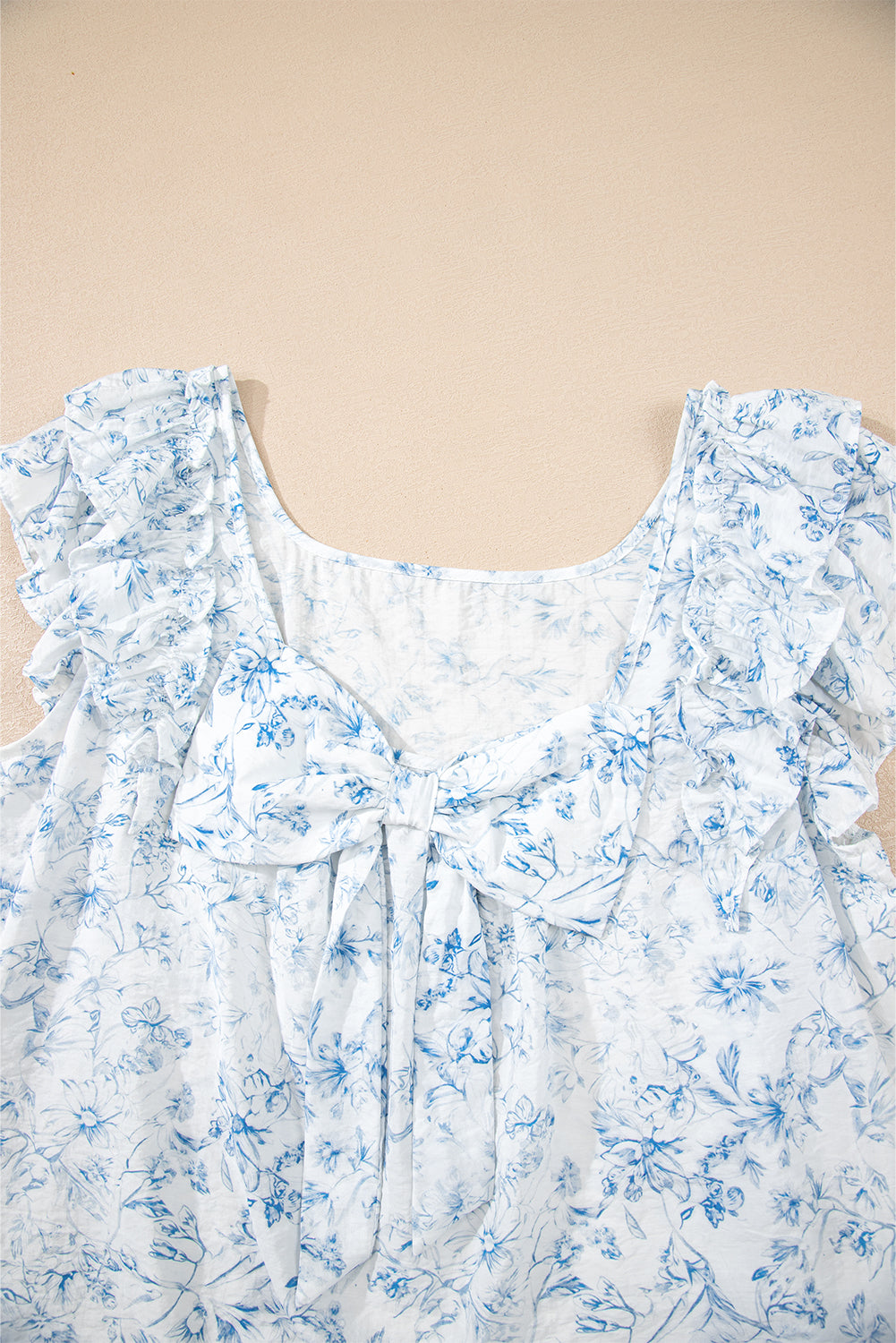 Floral Bow Back Ruffle Sleeve Blouse