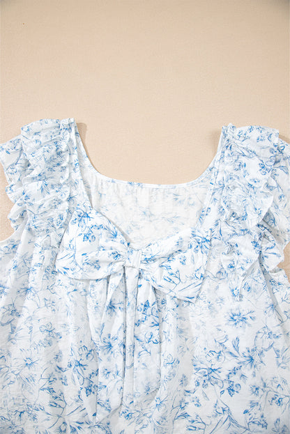 Floral Bow Back Ruffle Sleeve Blouse