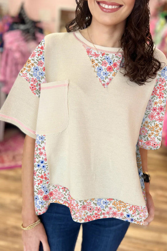Floral Patchwork Chest Pocket T-Shirt