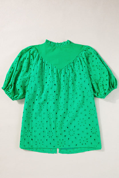 Eyelet Embroidered Puff Sleeve Blouse