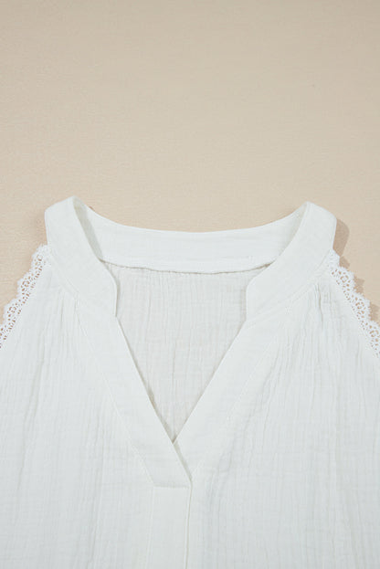 Gauze Lace Trim Sleeveless Top
