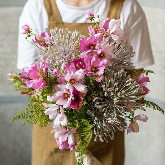 Artificial Silk Flower Bouquet Pink Daisy  20" Tall