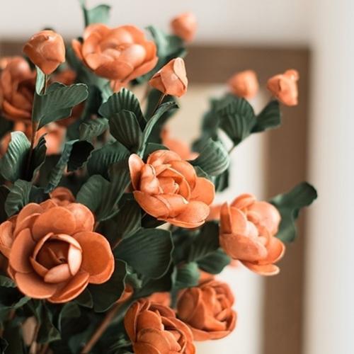 Faux Silk Artificial Flower PE French Rose Bloom Stem Set in Red 25" Tall