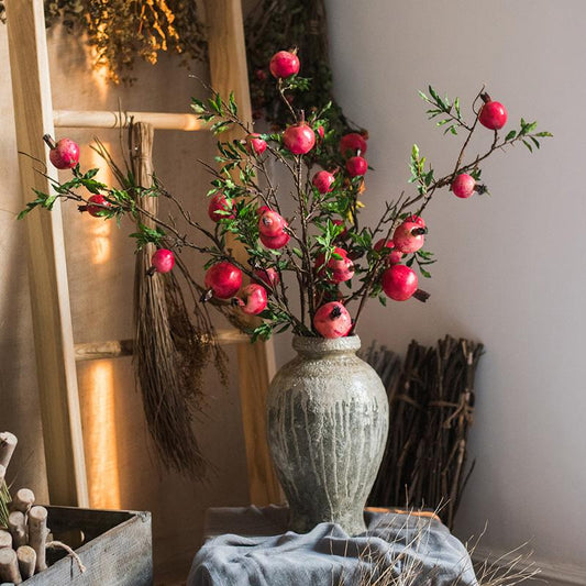 Artificial Fruit Large Red Pomegranate Fruit Stem 36" Tall