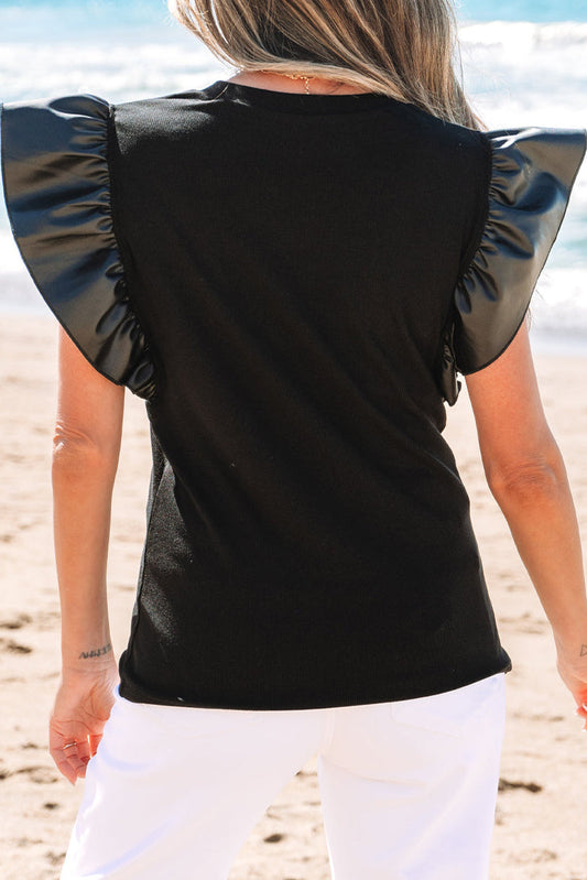Game Day Checker Ruffle Sleeve Top