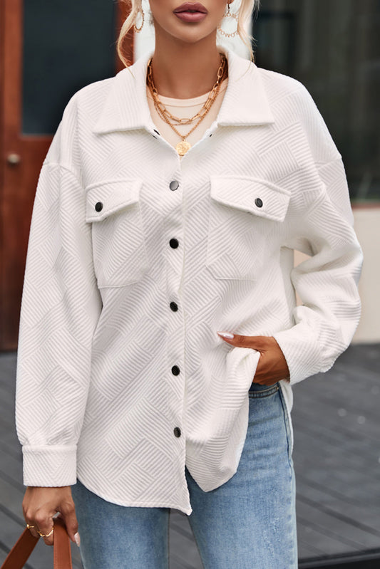 Solid Textured Flap Pocket Shacket