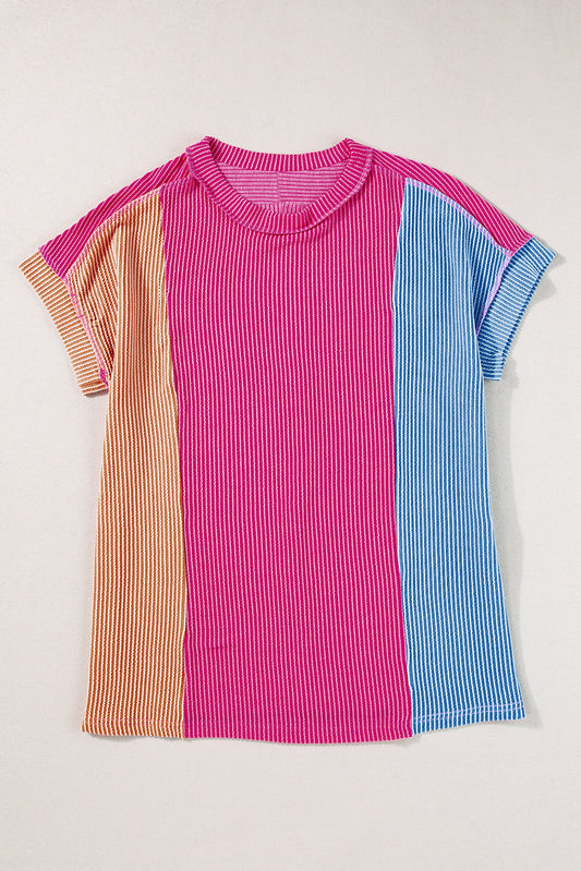 Colorblock Corded Knit Crewneck T-Shirt
