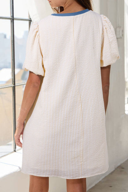 Stripe Contrast Seersucker T-Shirt Dress