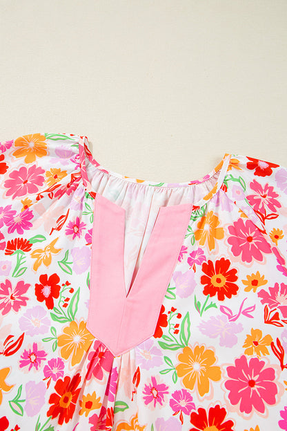 Plus Size Floral Wide Short Sleeve Blouse