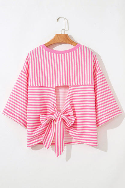 Stripe Bow Back Cutout Tee