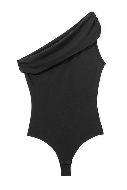 Solid Pleated One Shoulder Bodysuit