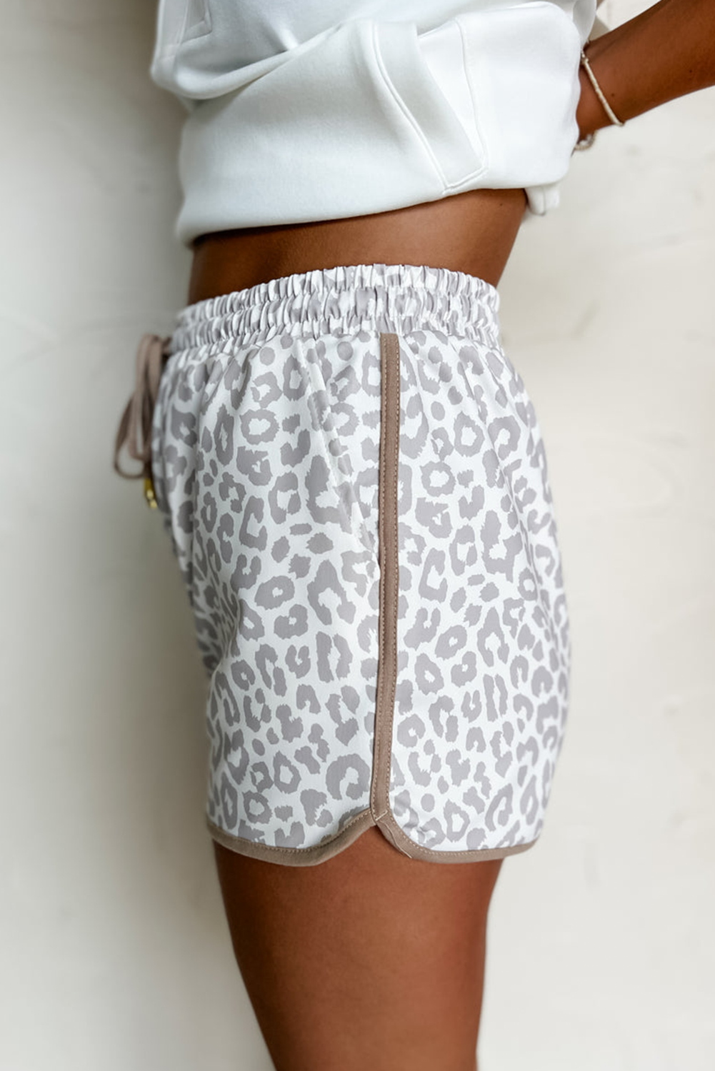Leopard Contrast Trim Drawstring Shorts