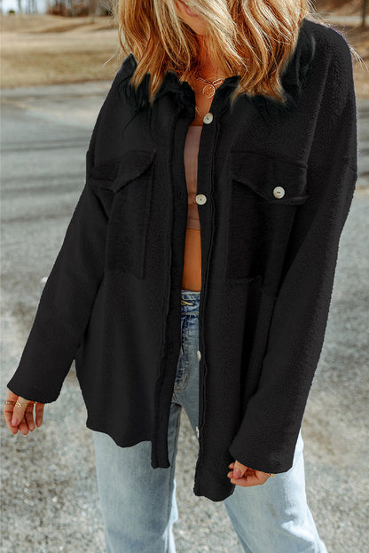 Textured Contrast Flap Pocket Shacket