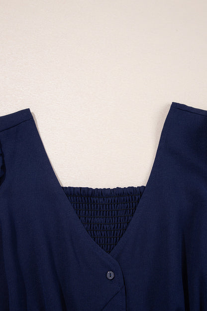 Buttoned Short Sleeve Midi Dress