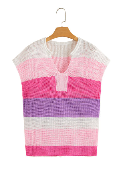 Colorblock Notched V-Neck Sweater T-Shirt