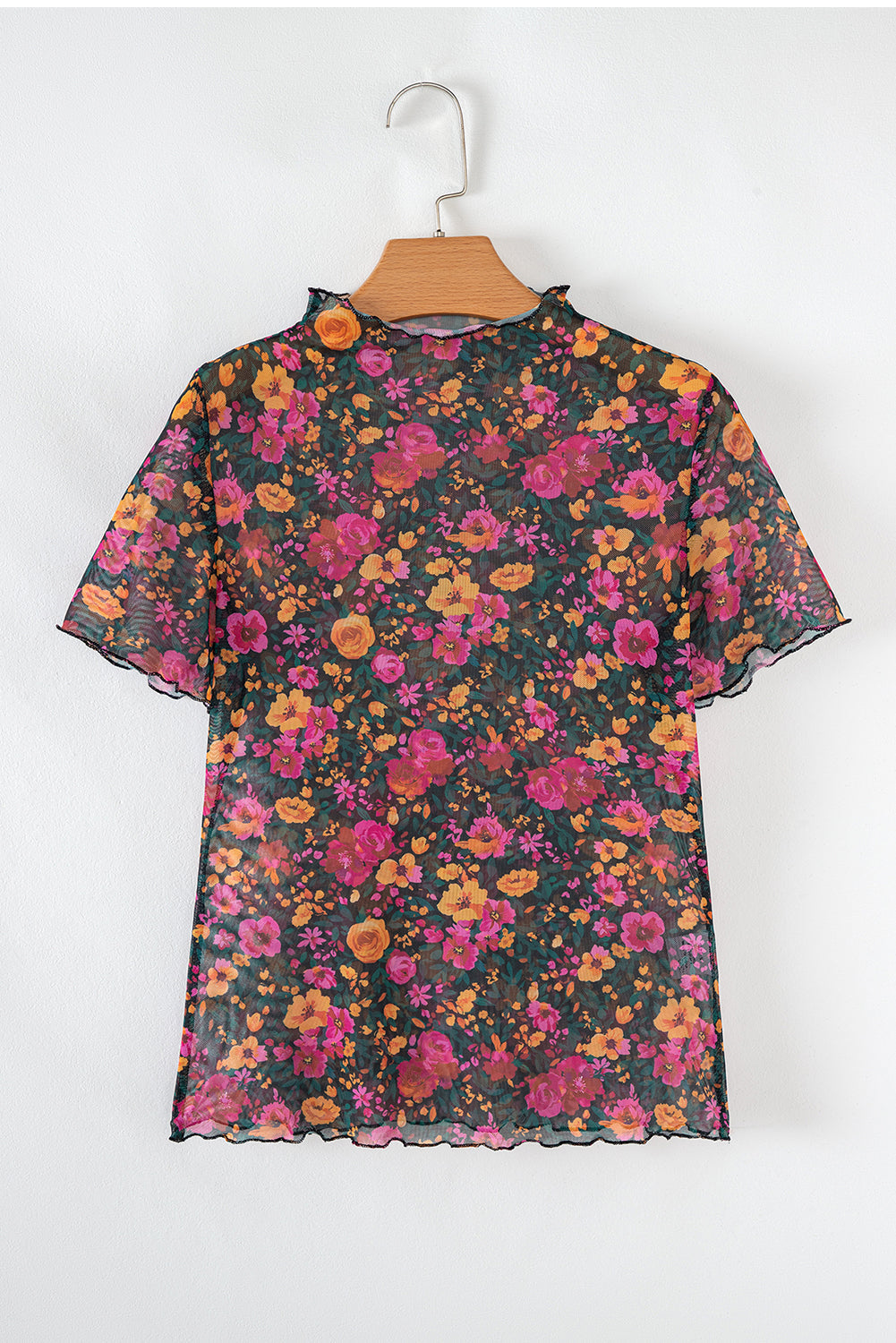 Floral Mesh Short Sleeve Top