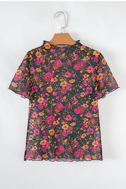 Floral Mesh Short Sleeve Top