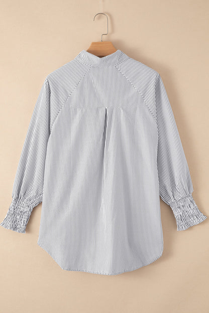 Stripe Smocked Cuff Buttoned Shirt