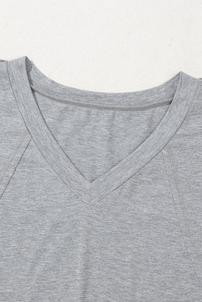 Solid Raglan Sleeve V-Neck T-Shirt