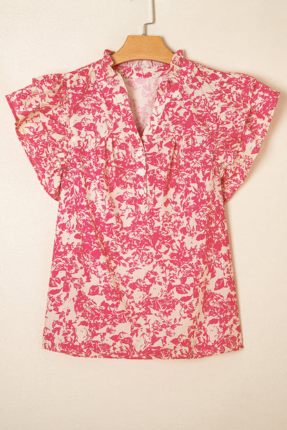 Boho Ruffle Sleeve Buttoned Blouse