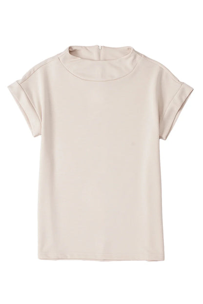 Solid Zip Up Back Crewneck Top