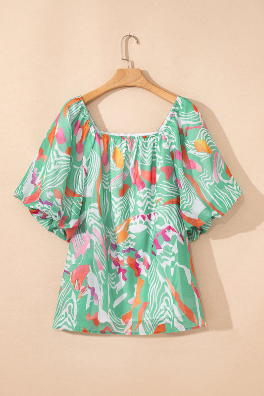 Plus Size Boho Puff Sleeve Blouse