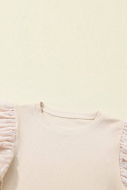 Dotted Mesh Ruffle Sleeve Top