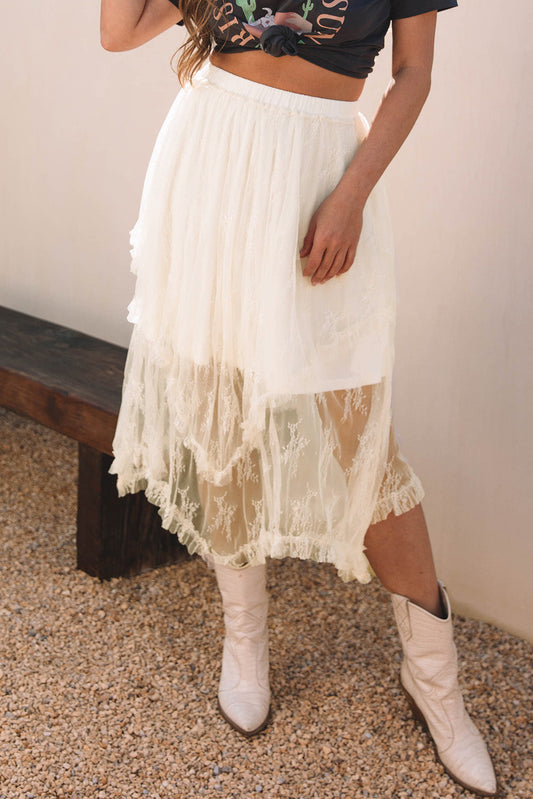Lace Ruffle Tiered Maxi Skirt