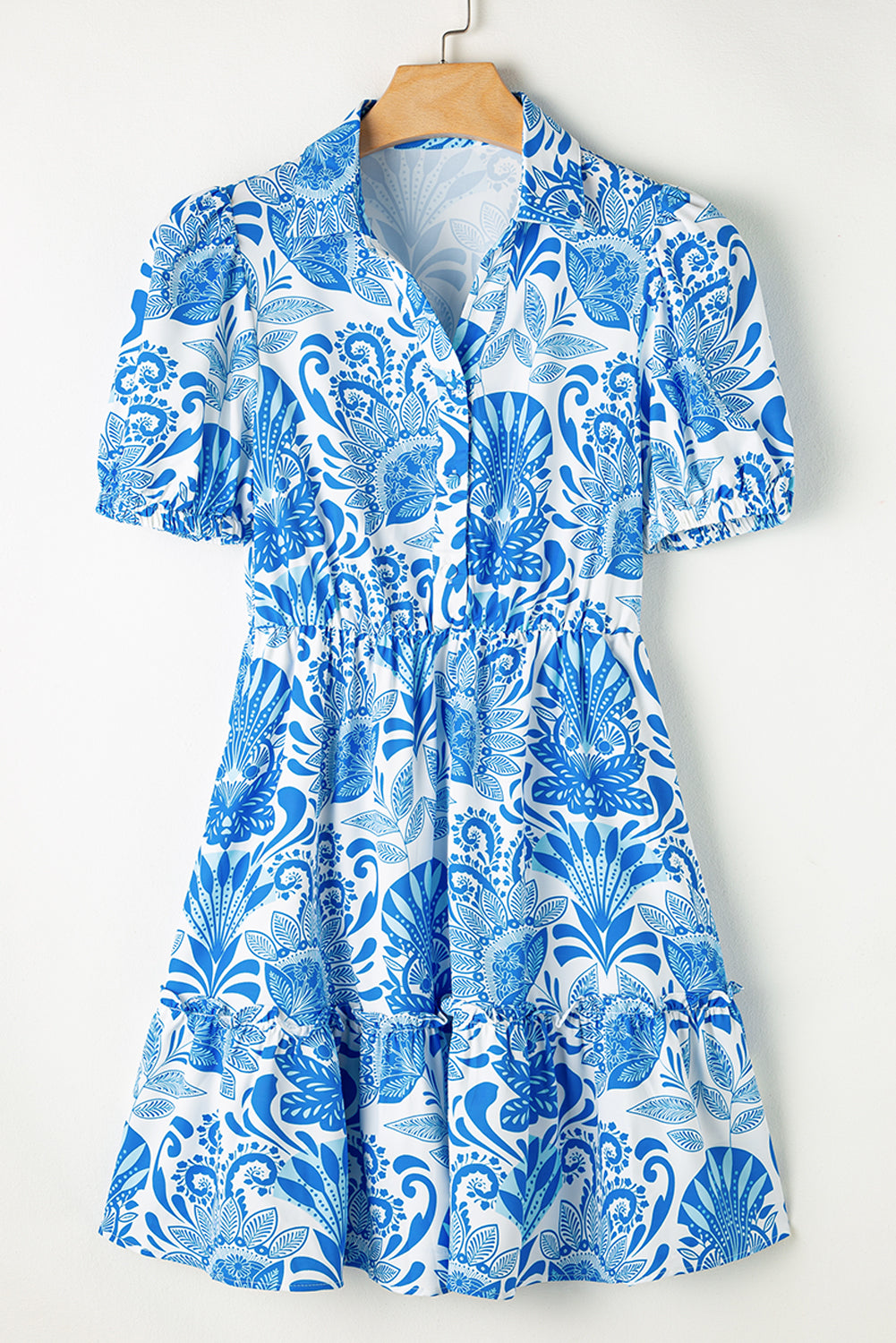 Floral Ruffle Half Buttoned Dress