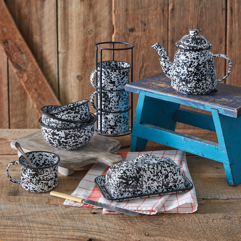 Set of Three Splattered Enamel Bowls