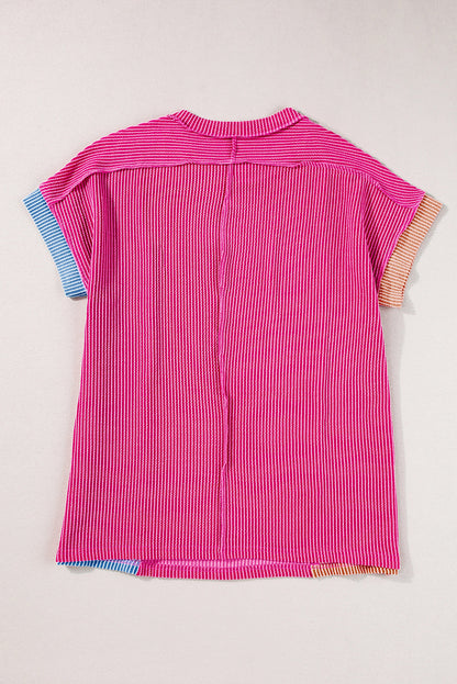 Colorblock Corded Knit Crewneck T-Shirt