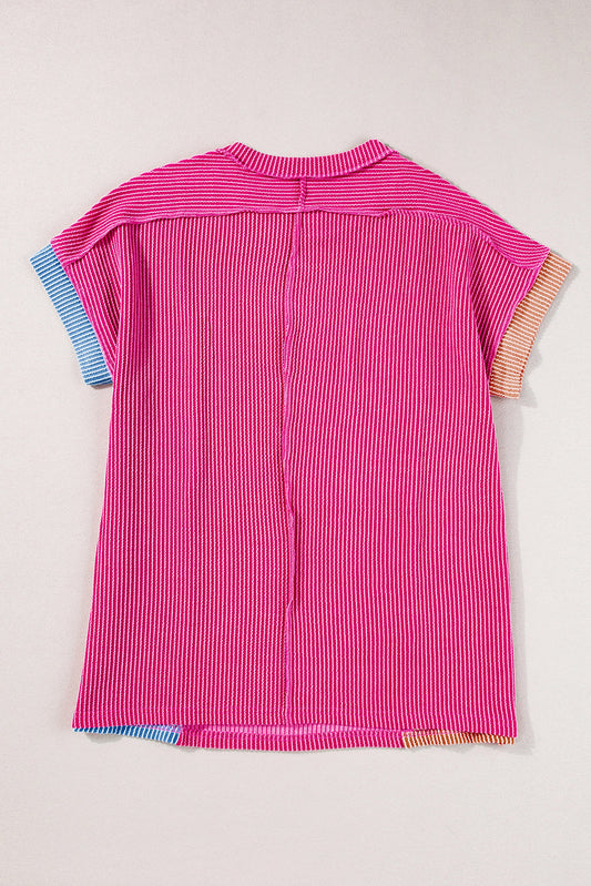 Colorblock Corded Knit Crewneck T-Shirt