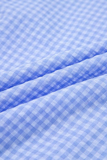 Gingham Puff Sleeve Buttoned Shirt