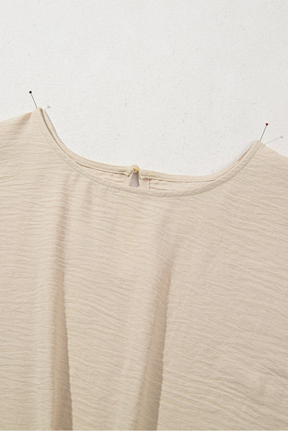 Solid Knotted Hem Short Sleeve Blouse