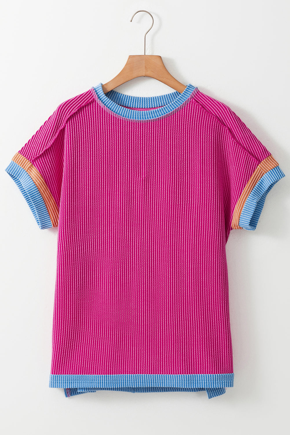 Contrast Trim Corded Knit T-Shirt