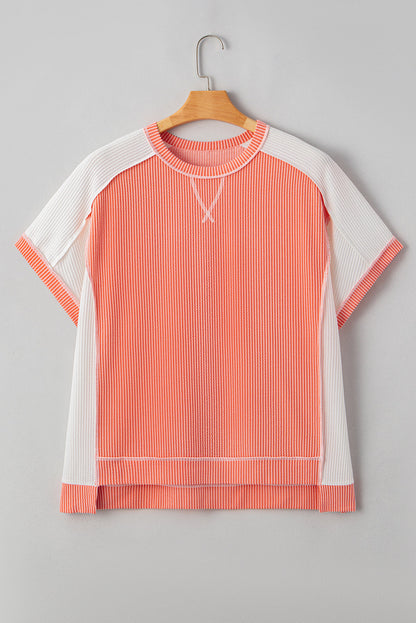 Plus Size Colorblock Corded Short Sleeve Top