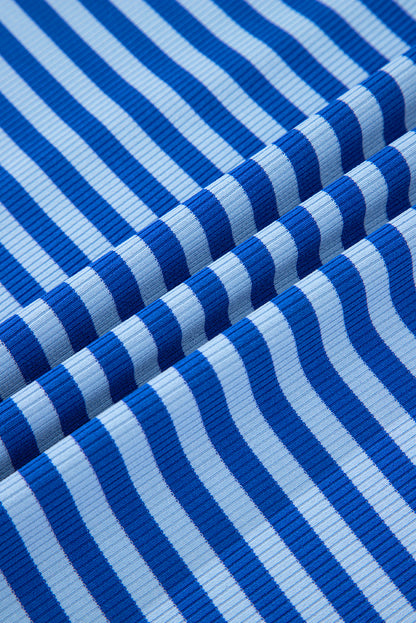 Stripe Ribbed Cap Sleeve T-Shirt