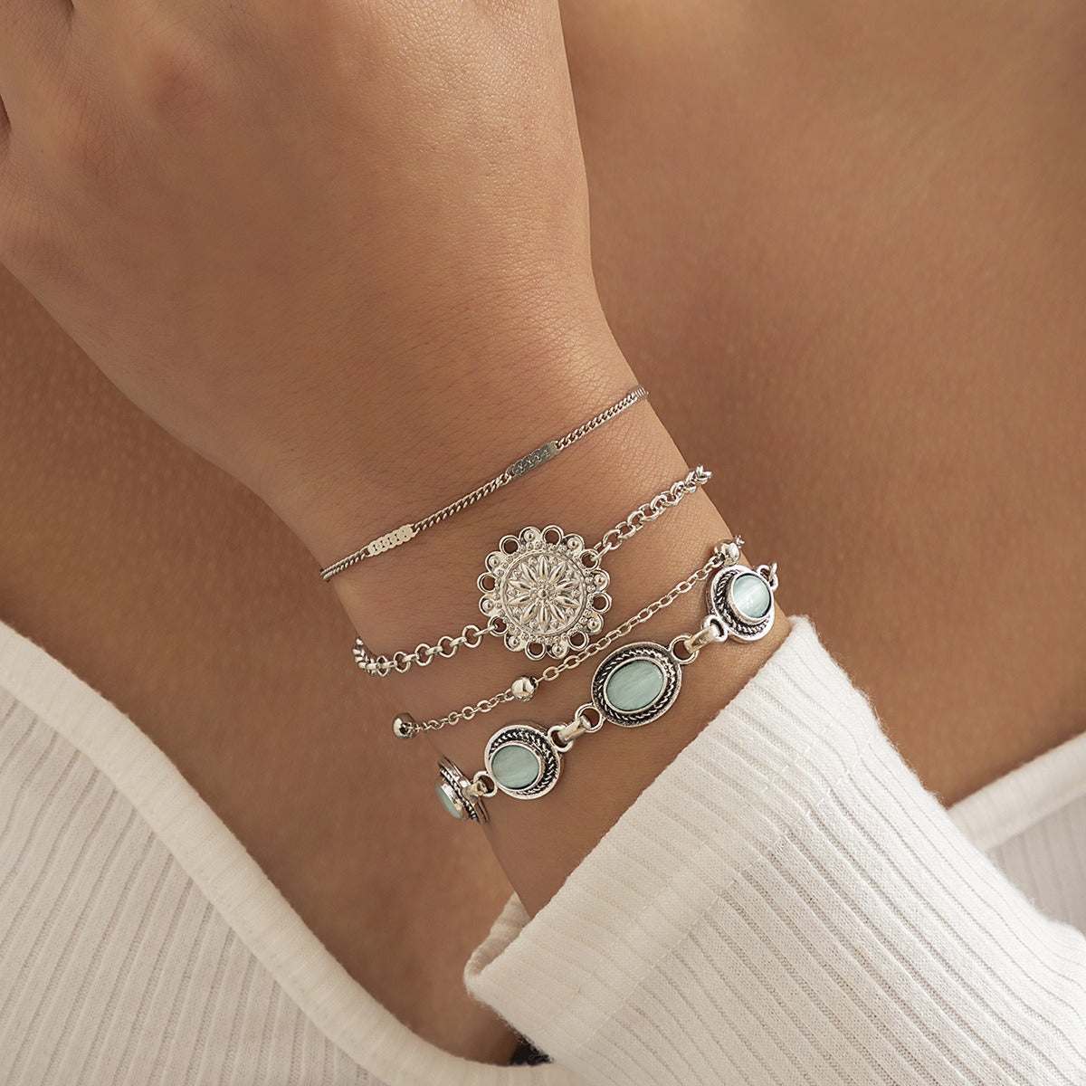 Vintage Cat’s Eye Floral Bracelet