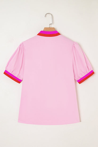 Stripe V-Neck Puff Sleeve Blouse