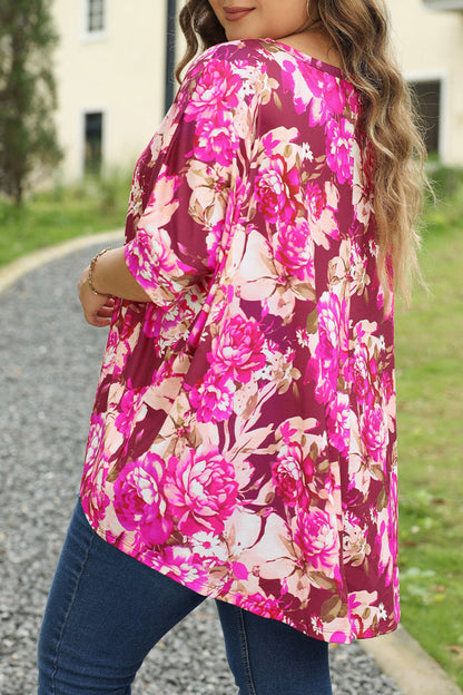 Plus Size Floral 3/4 Sleeve Blouse